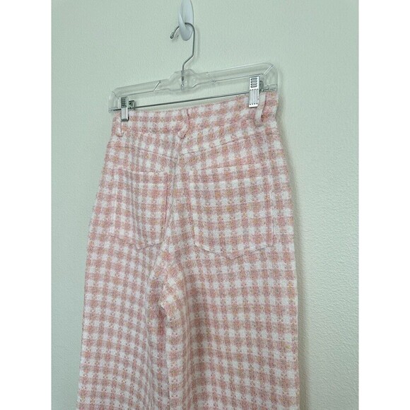 Sandro Women's Lian Tweed Flare Pants Pink White Gold Button Size S Waist 26 NEW - Picture 10 of 14